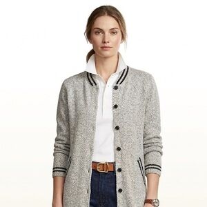 Grey & Black Button Down Knit Varsity Style Cardigan Size Small